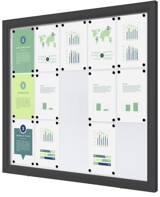 SHOWDOWN Vitrine Magnetisch 15 x A4 Wandmontage Afsluitbaar Buiten 119 (B) x 101,2 (H) cm Antraciet