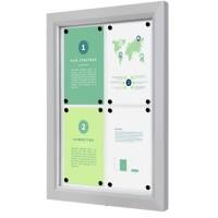 SHOWDOWN Vitrine Magnetisch 4 x A4 Wandmontage Afsluitbaar Buiten 53 (B) x 70,5 (H) cm Zilver