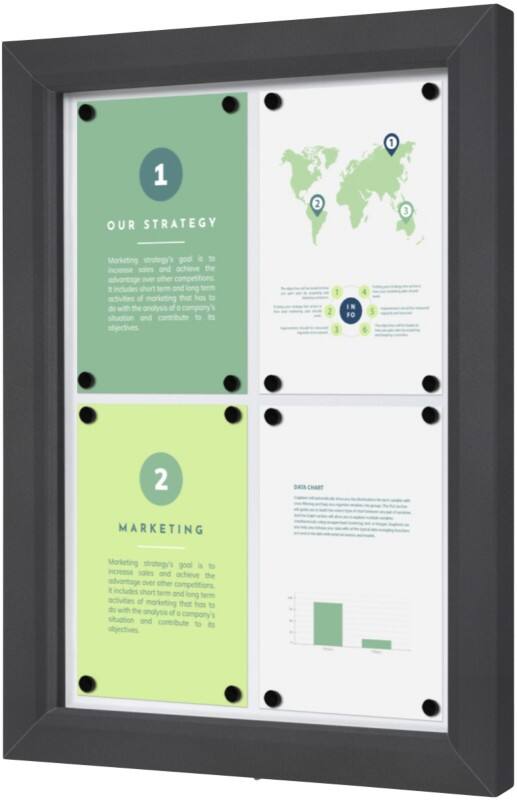 SHOWDOWN Vitrine Magnetisch 4 x A4 Wandmontage Afsluitbaar Buiten 53 (B) x 70,5 (H) cm Antraciet