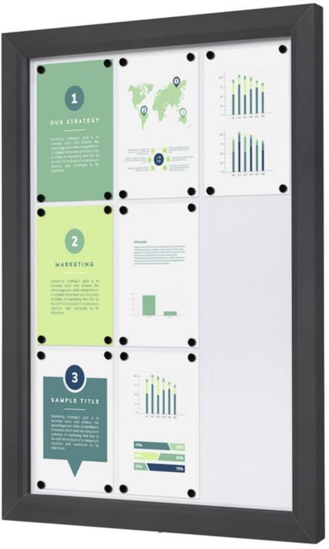 SHOWDOWN Vitrine Magnetisch 9 x A4 Wandmontage Afsluitbaar Buiten 75 (B) x 101,2 (H) cm Antraciet
