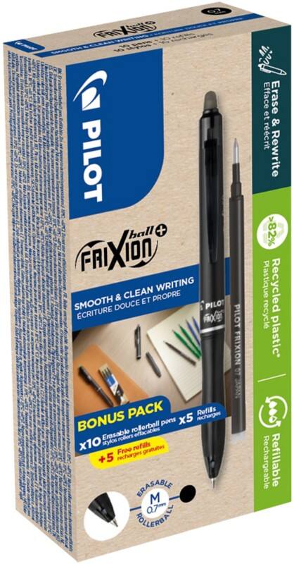Pilot FriXion Ball Plus Rollerballpen Zwart 0,4 mm Medium Rollerball 82% Gerecycled 10 Stuks + 10 Navullingen