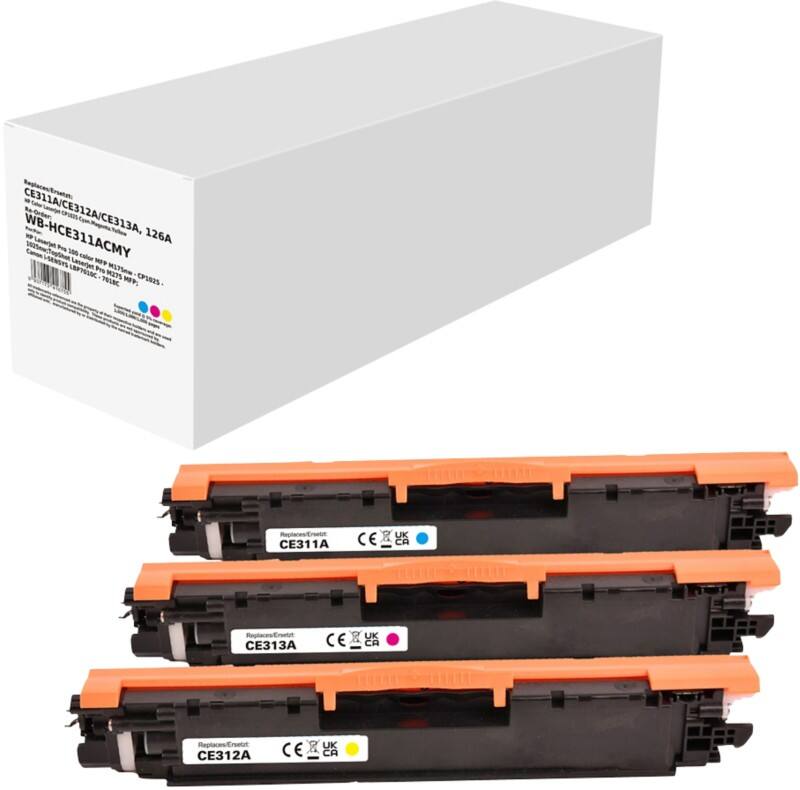 CE311A/CE312A/CE313A Compatibel HP Tonercartridge Cyaan, magenta, geel 3 stuks