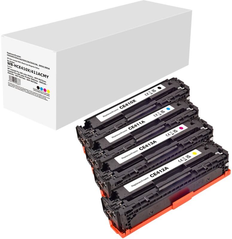 CE410X/CE411A/CE412A/CE413A Compatibel HP Tonercartridge Zwart, cyaan, magenta, geel 4 stuks