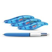 Tipp-Ex Exact Liner Correctieroller 5 mm x 6 m Blauw + BIC 4 Kleuren Balpen