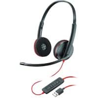 poly Plantronics Bedraad Headset Over het hoofd Noise Cancelling met Microfoon USB Stereo C3220 Rood, zwart