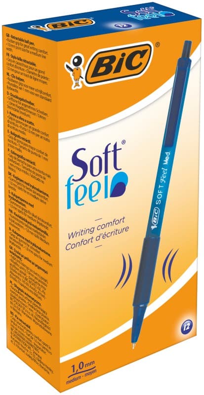 BIC Soft Feel SoftFeel® Intrekbaar Balpen Blauw 0,4 mm Medium Balpen Navulbaar 12 Stuks