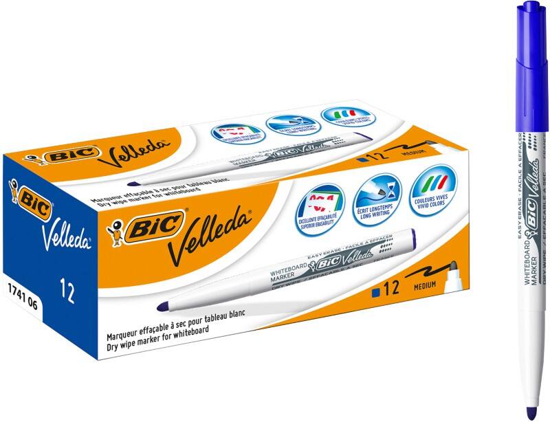 BIC 1741 Niet-permanent Whiteboard-marker Blauw Medium Ronde punt 1 - 51% Gerecycled 12 Stuks