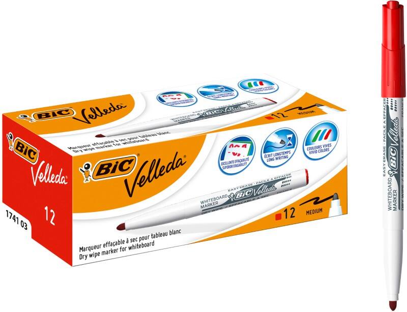 BIC 1741 Niet-permanent Whiteboard-marker Rood Medium Ronde punt 1 - 51% Gerecycled 12 Stuks