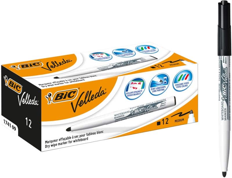 BIC 1741 Niet-permanent Whiteboard-marker Zwart Medium Ronde punt 1 - 51% Gerecycled 12 Stuks