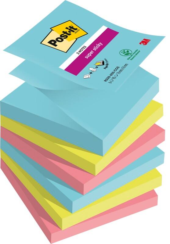 Post-it Cosmic Super Sticky Z-Notes 76 x 76 mm Kleurenassortiment Vierkant Blanco 6 blokken à 90 Vellen
