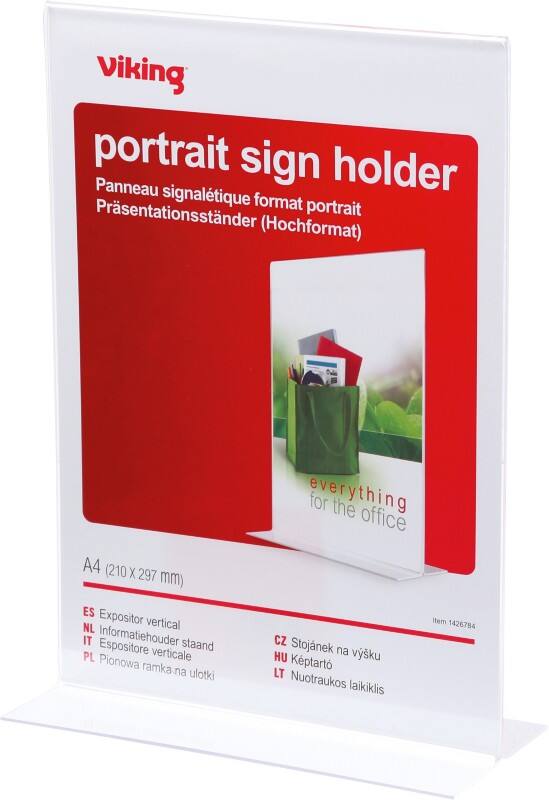 Viking T-Sign Bordhouder A4 21,1 (B) x 9,3 (D) x 29,7 (H) cm Transparant
