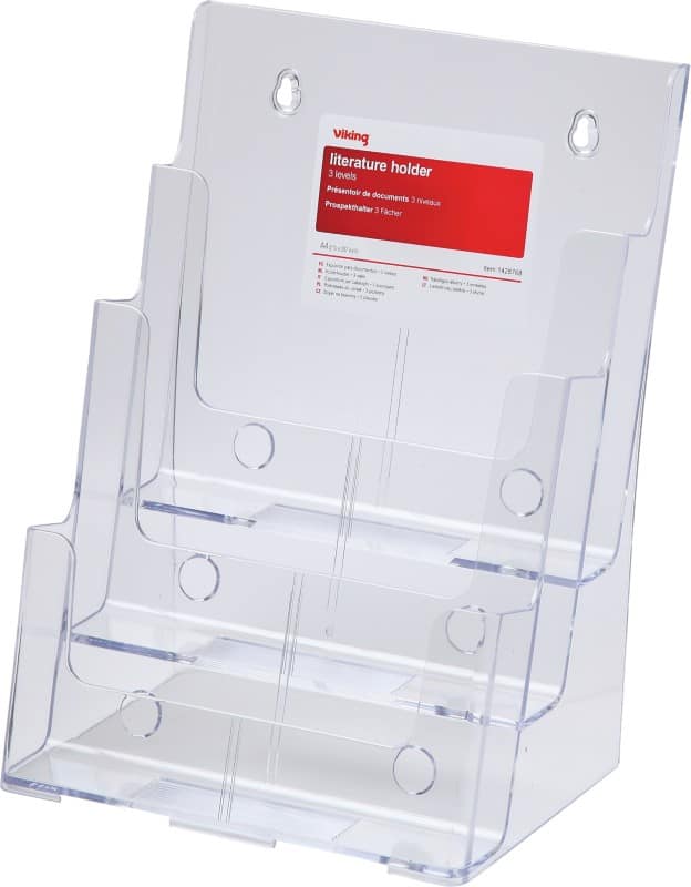 Viking Folderrek Staand 3 vakken A4 Transparant Plastic 230 x 160 x 320 mm