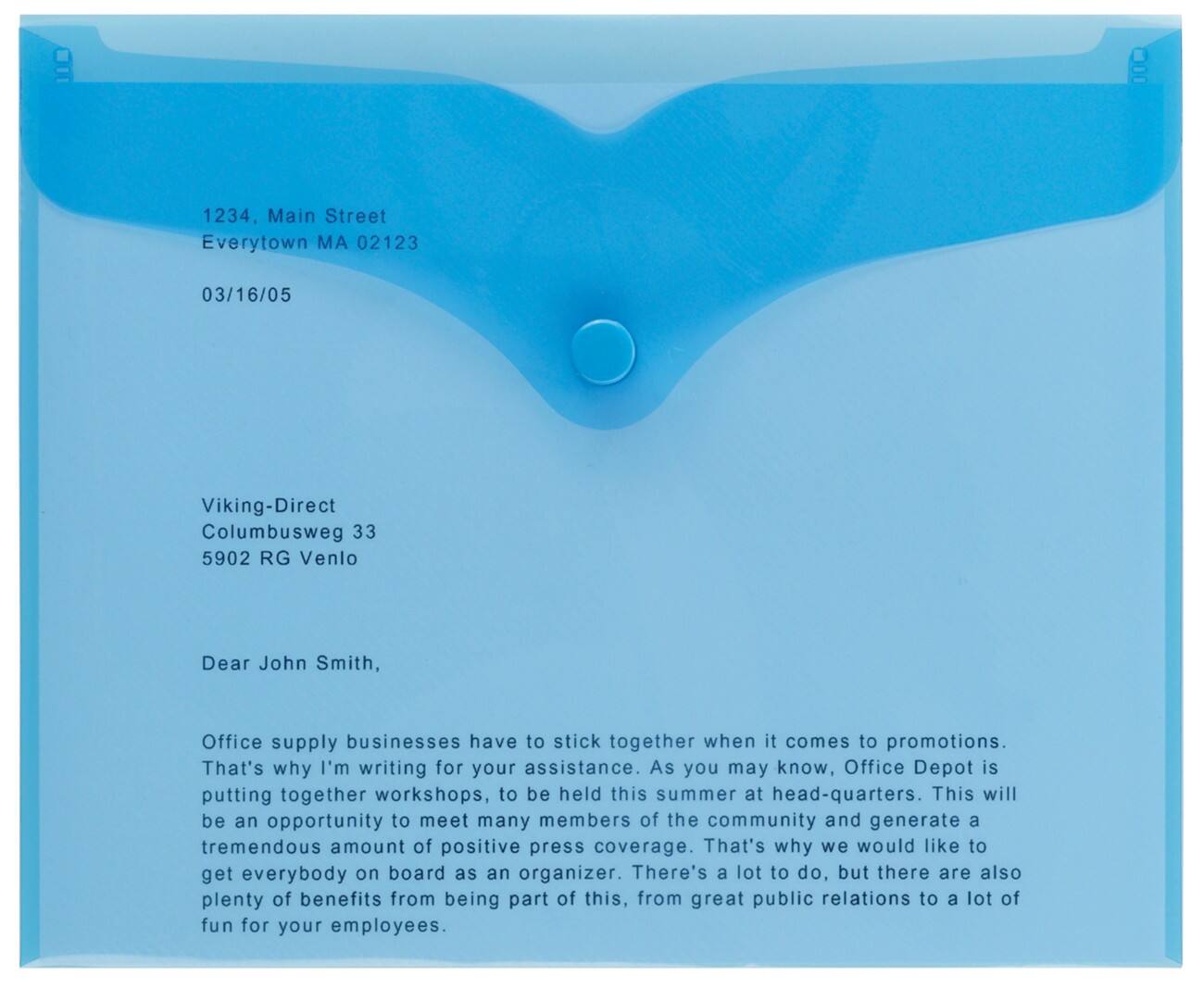 Office Depot Documentmappen A5 Transparant blauw Polypropyleen Drukknopsluiting 18 x 22 cm 5 Stuks