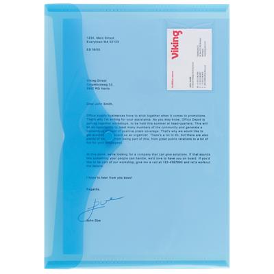 Office Depot Documentmappen met visitekaarthouder A4 Transparant blauw Polypropyleen Drukknopsluiting 23,5 x 33,5 cm 5 Stuks