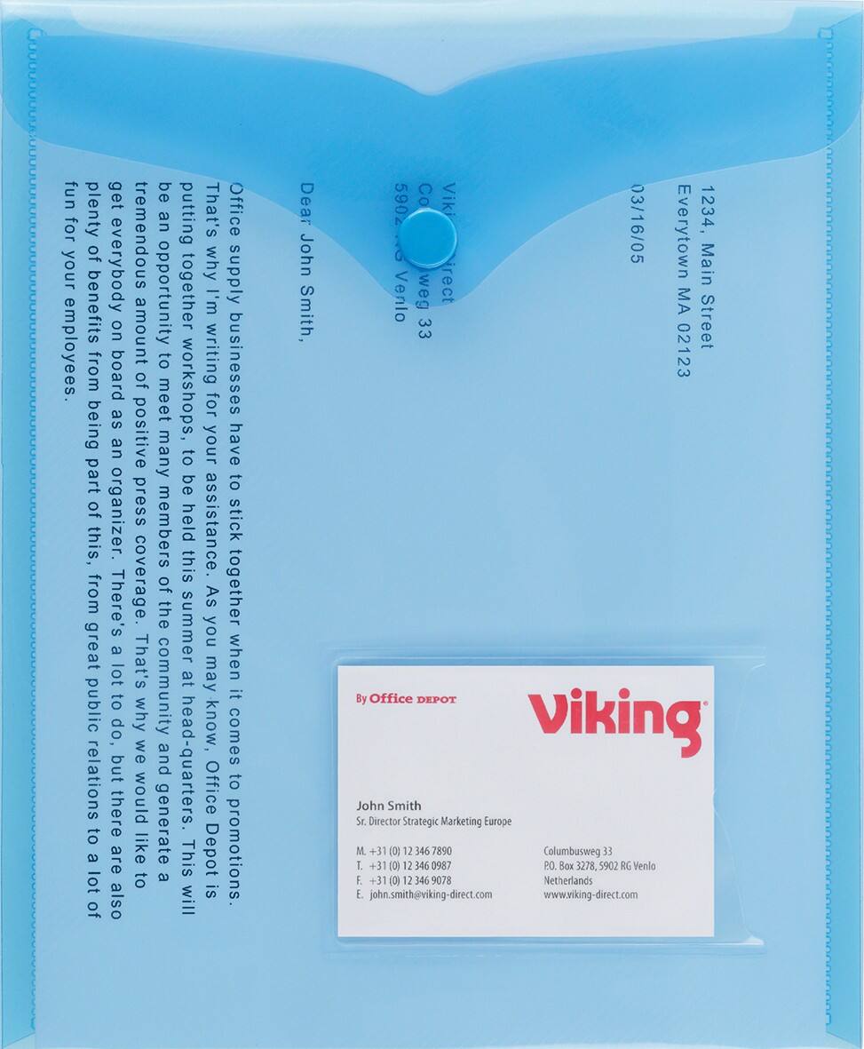 Office Depot Documentmappen A5 Transparant blauw Polypropyleen Drukknopsluiting 18 x 21,5 cm 5 Stuks