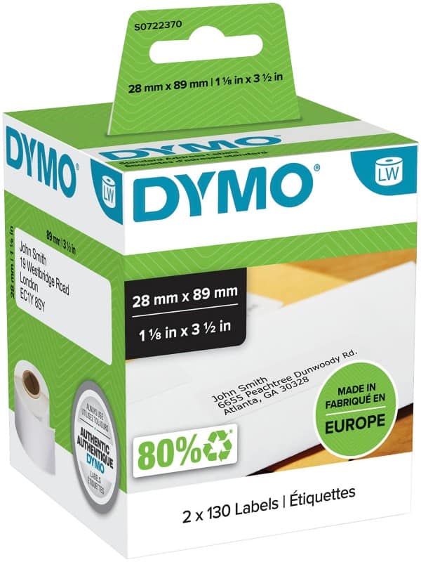 Dymo LW S0722370 / 99010 Authentiek Adresetiketten Zelfklevend Wit 28 x 89 mm 2 Rollen à 130 Etiketten