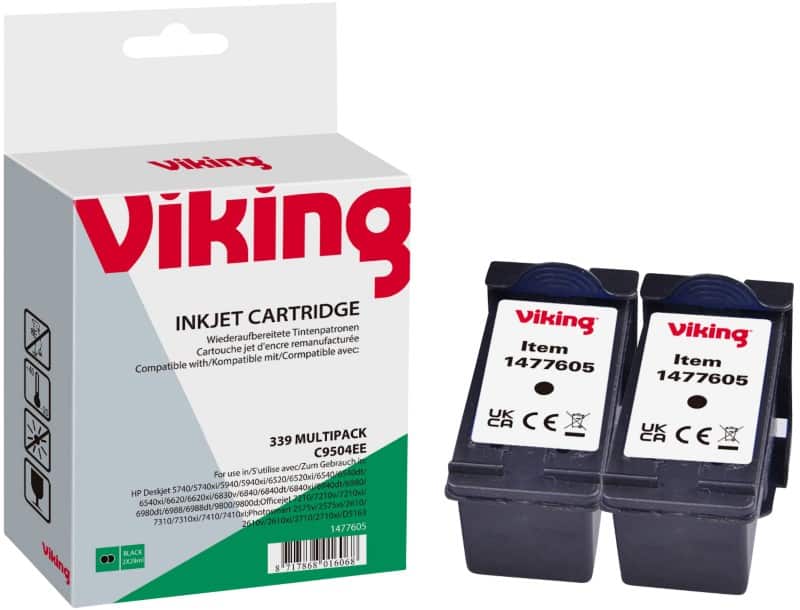 Viking 339 compatibele HP inktcartridge C8767E zwart duopak 2 stuks