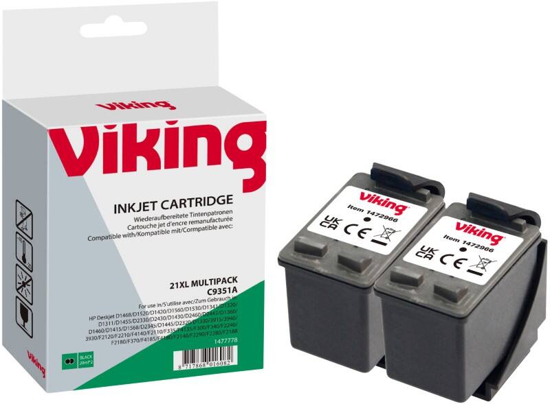 Viking 21 compatibele HP inktcartridge C9351AE zwart duopak 2 stuks