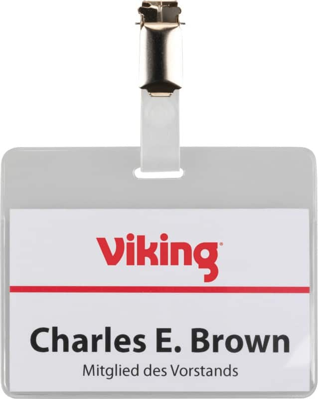 Viking Standaard naambadge met klem Horizontaal 90 x 60mm, 50 stuks