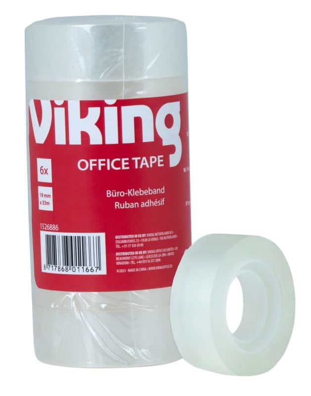 Viking Plakband Office Transparant 19 mm (B) x 33 m (L) Kleine kern PP (Polypropeen) 6 Rollen