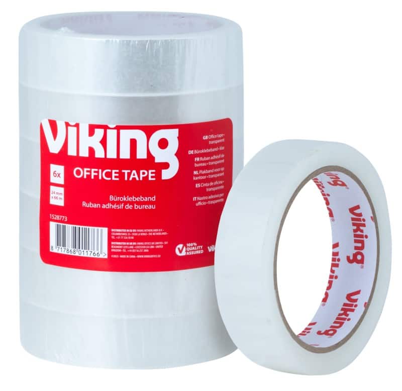 Viking Plakband Office Transparant 24 mm (B) x 66 m (L) Grote kern BOPP (bi-axiaal georiënteerde polypropeen) 6 Rollen
