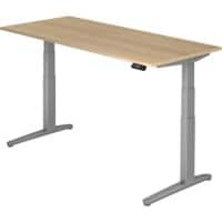 Hammerbacher Zit-sta-bureau Elektrisch in hoogte verstelbaar Rechthoekig Eiken, zilver T-voet 1.800 x 800 x 720 mm