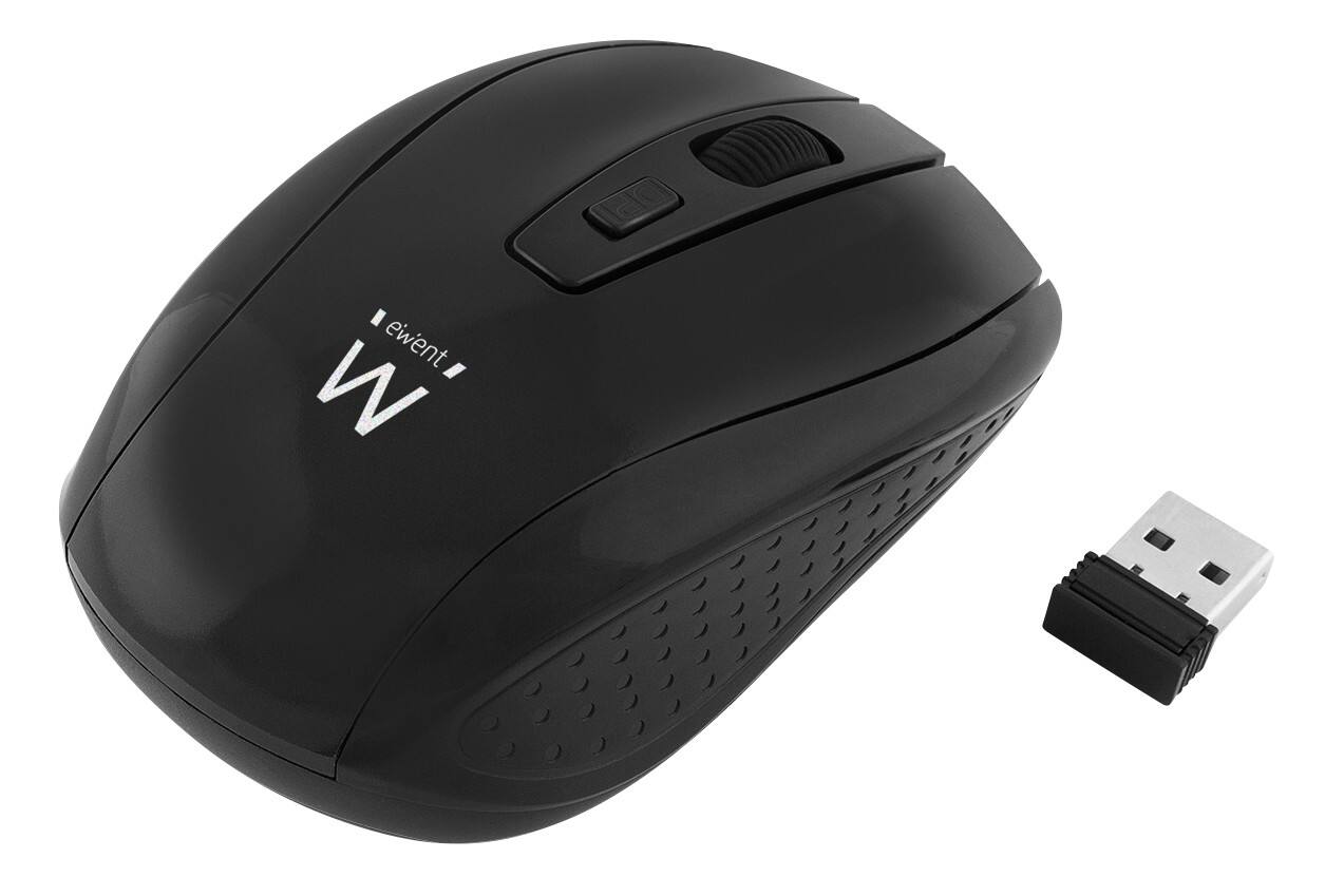 ewent Draadloze Muis EW3235 Optisch voor Rechts- en linkshandige gebruikers Nano USB-A ontvanger Zwart