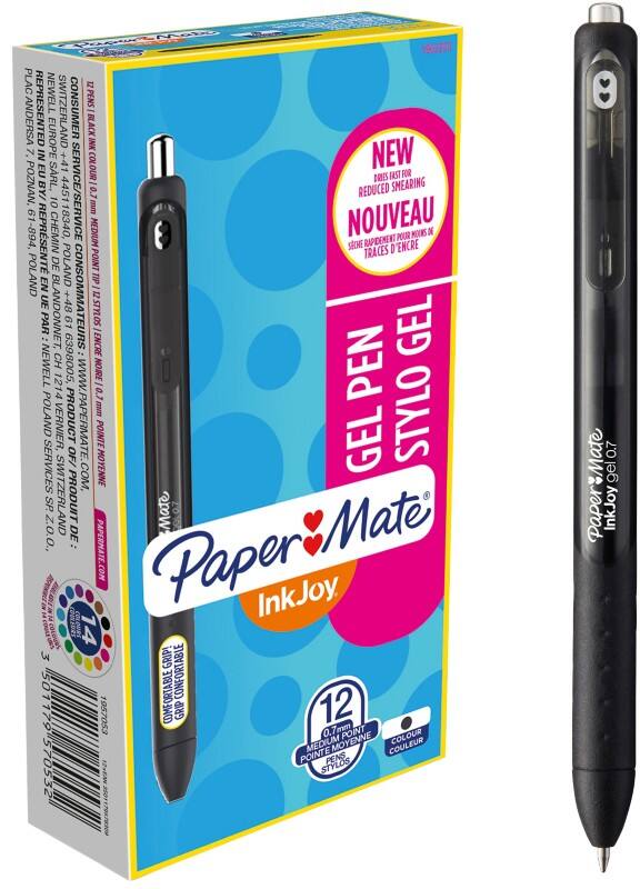 Papermate InkJoy Intrekbaar Gelpen Zwart 0,7 mm Medium Rollerball 12 Stuks