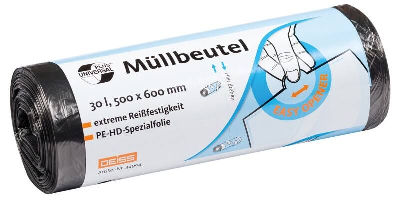 DEISS Universal Plus Licht gebruik Vuilniszakken 30 l 40% gerecycled Grijs PE (polyethyleen) 5 micron 50 Stuks