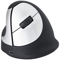 R-Go Tools draadloze ergonomische muis HE Medium optisch voor linkshandige gebruikers met USB-A 2.0 nano-ontvanger zwart, zilver