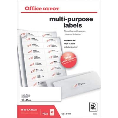 Office Depot Rechte hoeken Multifunctionele etiketten Wit recycled 1600 stuks