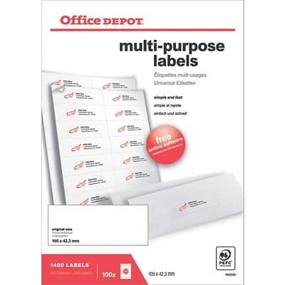Office Depot Rechte hoeken Multifunctionele etiketten Wit 1400 stuks