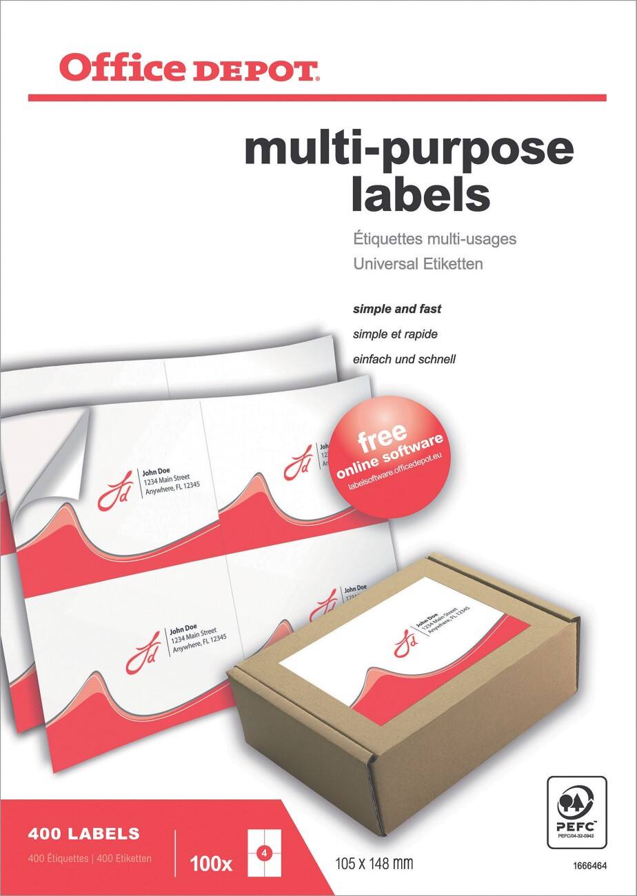 Office Depot Rechte hoeken Multifunctionele etiketten Wit 400 stuks
