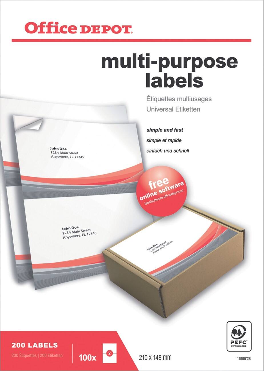 Office Depot Rechte hoeken Multifunctionele etiketten Wit 200 stuks