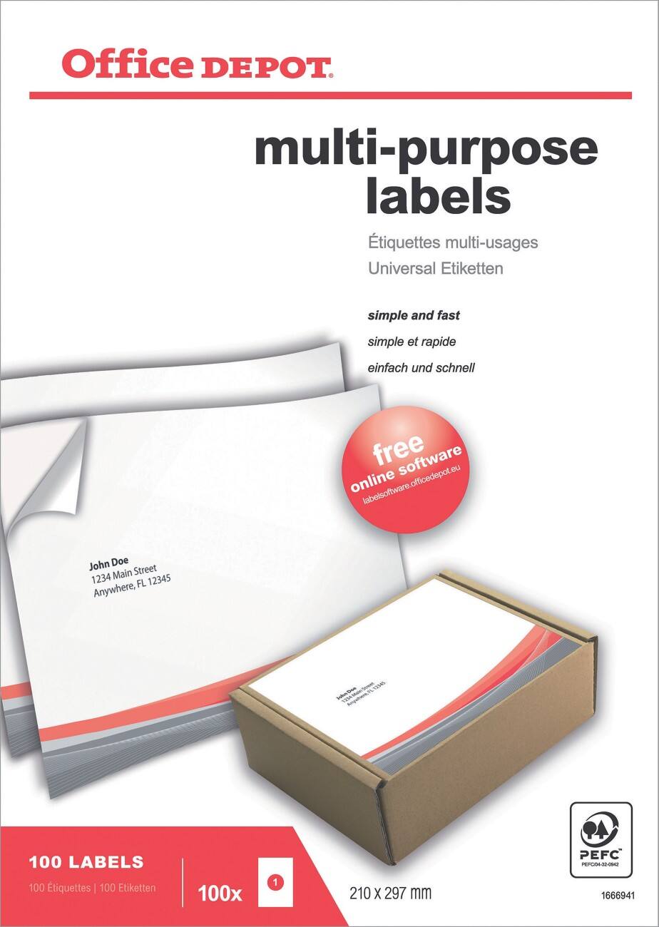 Office Depot Rechte hoeken Multifunctionele etiketten Wit 100 stuks