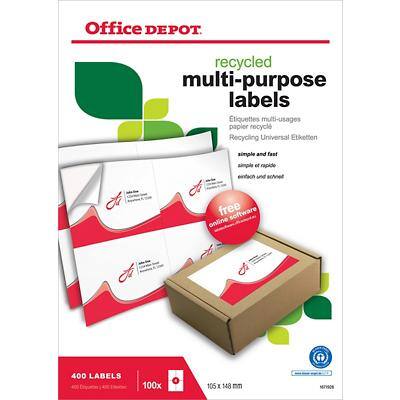 Office Depot Rechte hoeken Multifunctionele etiketten 1671926 Zelfklevend A6 Wit 105 x 148 mm Recycled 100% 100 Vellen à 4 Etiketten