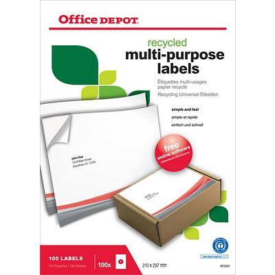 Office Depot Multifunctionele etiketten 1672081 Zelfklevend A4 Wit 210 x 297 mm Recycled 100% 100 Vellen à 1 Etiket