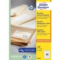 Avery Ultragrip Etiketten LR3475 Klevend A4 Wit 70 x 36 mm Recycled 100 Vellen à 24 Etiketten