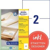 AVERY Zweckform Multifunctionele etiketten LR3655 Klevend A4 Wit 210 x 148 mm 100% gerecycled 100 Vellen à 2 Etiketten