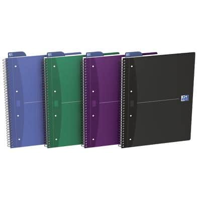 OXFORD Office Essentials Notitieboek A4+ Geruit Spiraal gebonden Karton Kleurenassortiment Geperforeerd 180 Pagina's Pak 5