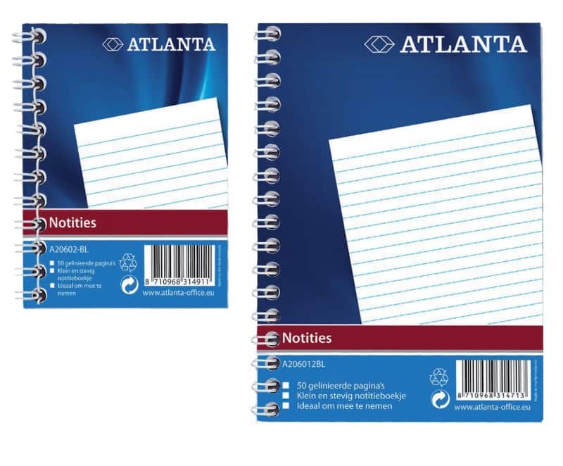 Djois Atlanta Notitieboek A7 Gelinieerd Spiraal gebonden Hardcover Blauw 100 Pagina's