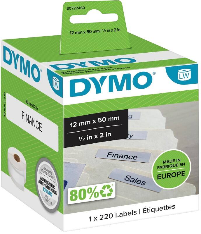 DYMO LW Ordnerrugetiketten Authentiek 99017 S0722460 Zelfklevend Zwart op Wit 12 x 50 mm 220 Etiketten