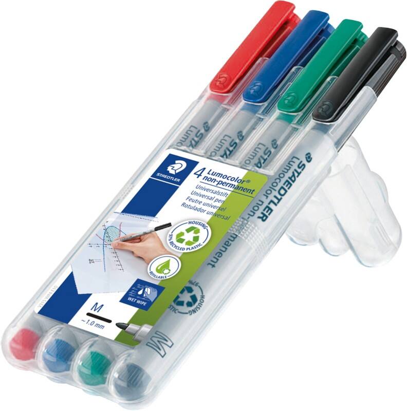 STAEDTLER Lumocolor 315 Overheadmarker 97% Gerecycled Medium Ronde punt 1 mm Kleurenassortiment 4 Stuks