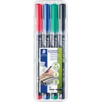 STAEDTLER Lumocolor 317 Overheadmarker 97% gerecycled Medium Ronde punt 1 mm Kleurenassortiment Navulbaar 4 Stuks