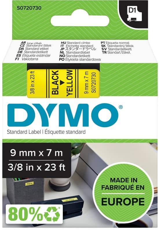 DYMO D1 Etiketteertape Authentiek 40918 S0720730 Zelfklevend Zwart op Geel 9 mm x 7 m