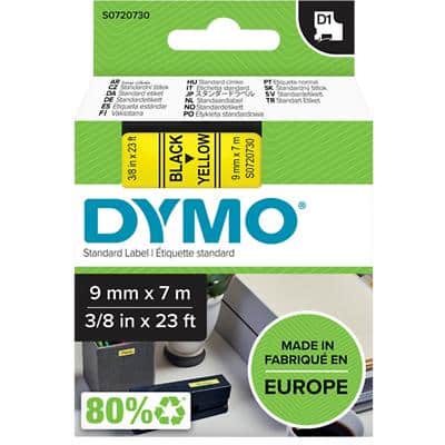 Dymo D1 S0720730 / 40918 Authentiek Labeltape Zelfklevend Zwart op geel 9 mm x 7m