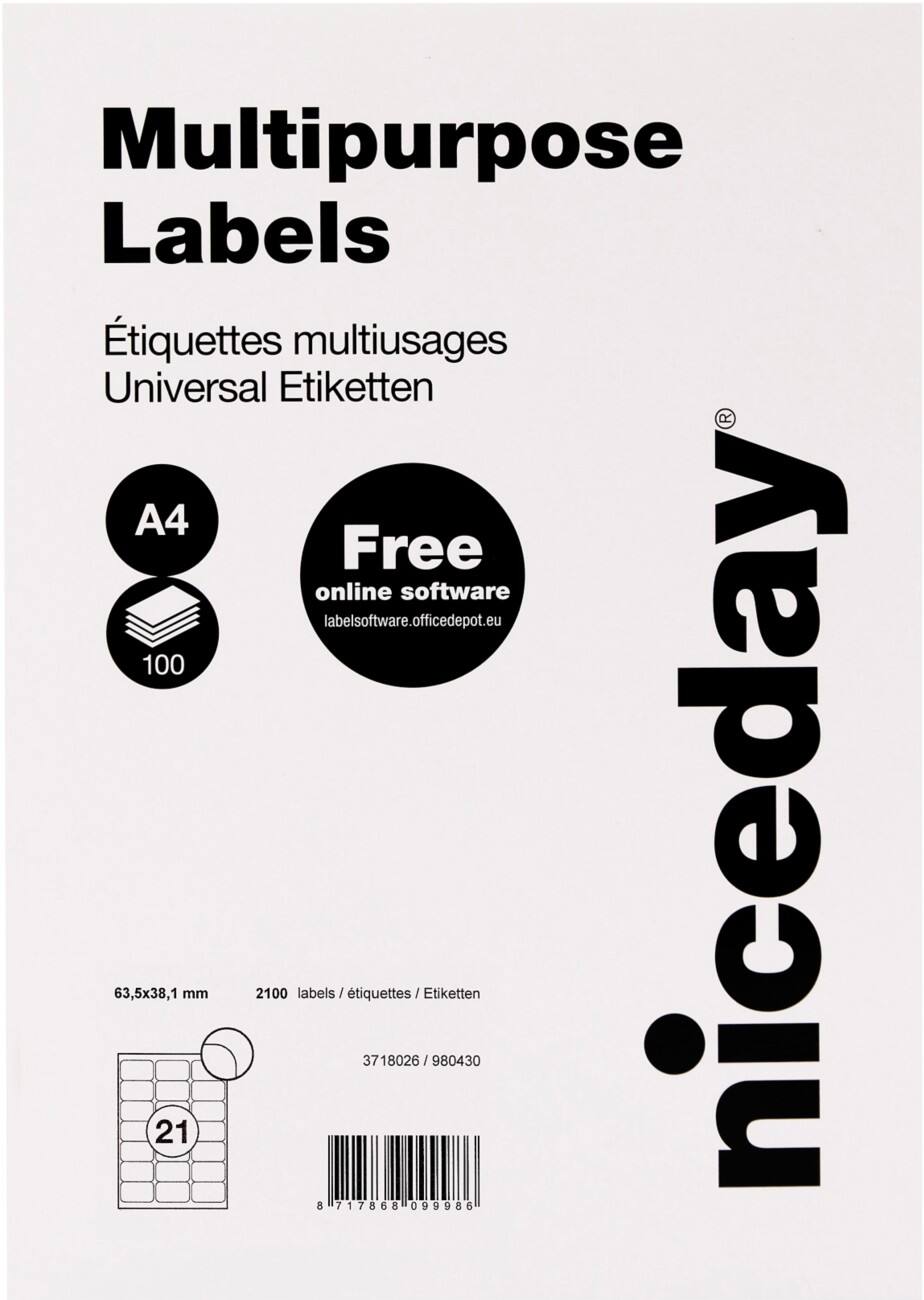 Niceday Afgeronde hoeken Multifunctionele etiketten Wit 63,5 x 38,1 mm 100 Vellen à 21 Etiketten