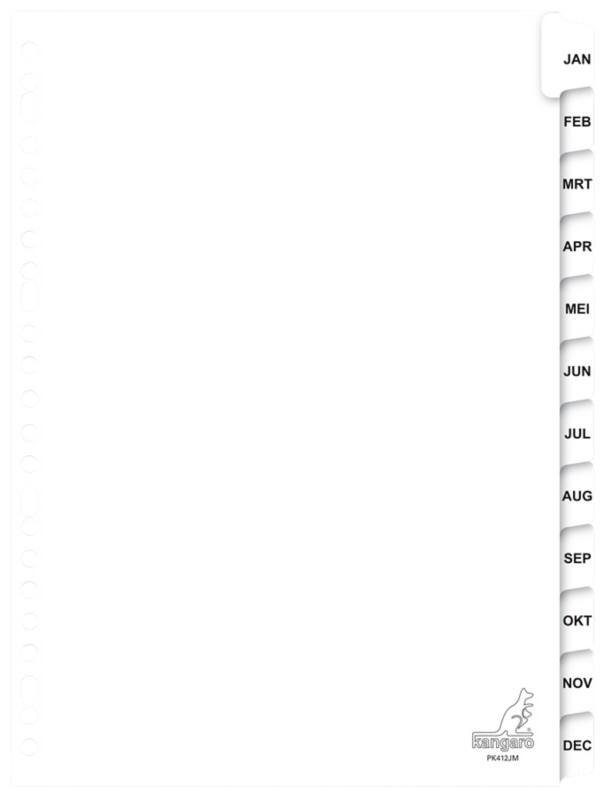 KANGARO Jan - Dec Alfabetische tabbladen A4 Wit 10 tabs 190 g/m² Karton 23 Gaten PK412JM