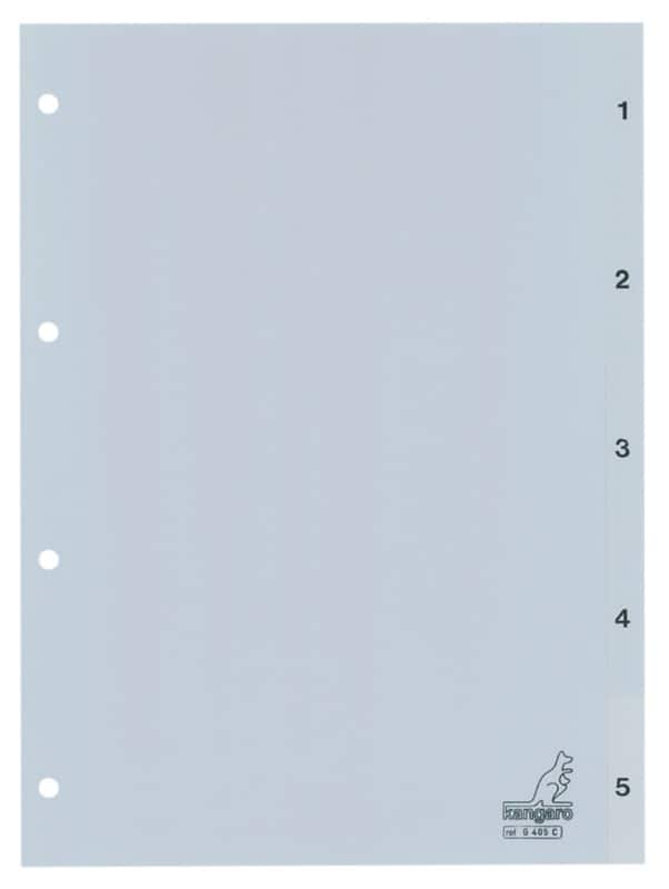 KANGARO 1 tot 5 Numerieke tabbladen A4 Grijs 5 tabs PP (Polypropeen) 4 Gaten G405C