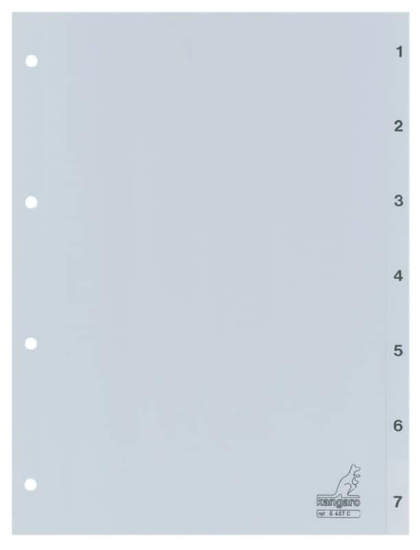 KANGARO 1 tot 7 Blanco tabbladen  A4 Zwart 10 tabs PP (Polypropeen) 4 Gaten G407C